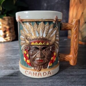 Vintage Ceramic Canada Souvenir Mug – Indigenous Chief with Headdress